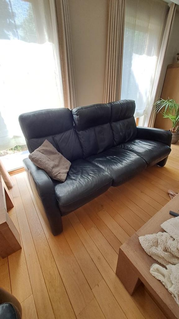 Zwart lederen bankstel 2-zit + 3-zit - relax, Maison & Meubles, Canapés | Coins salons complets, Enlèvement