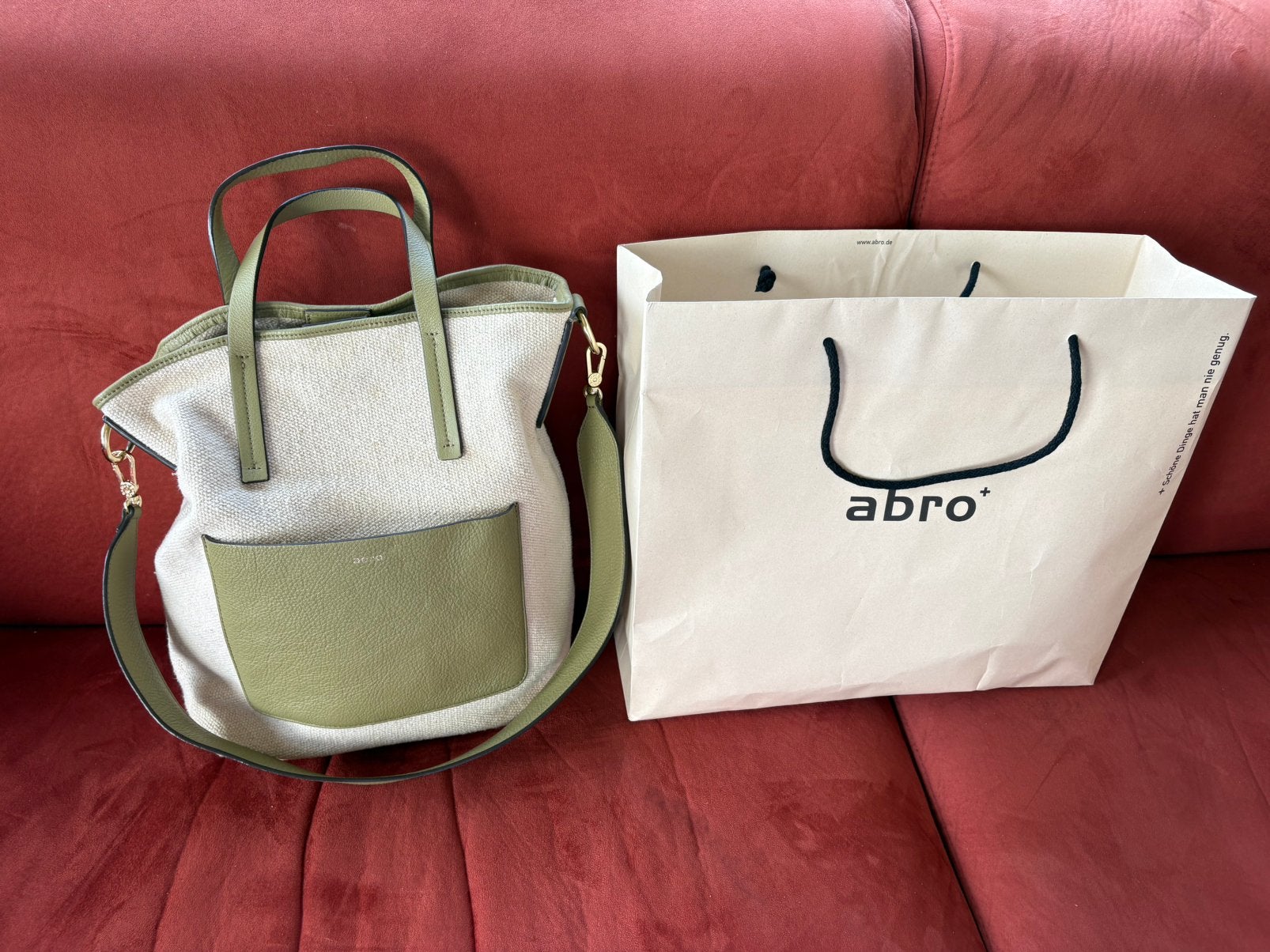 Originele abro Canvas & Leren Tas + Pochette, Handtassen en Accessoires, Ophalen, Zo goed als nieuw, Beige, Handtas