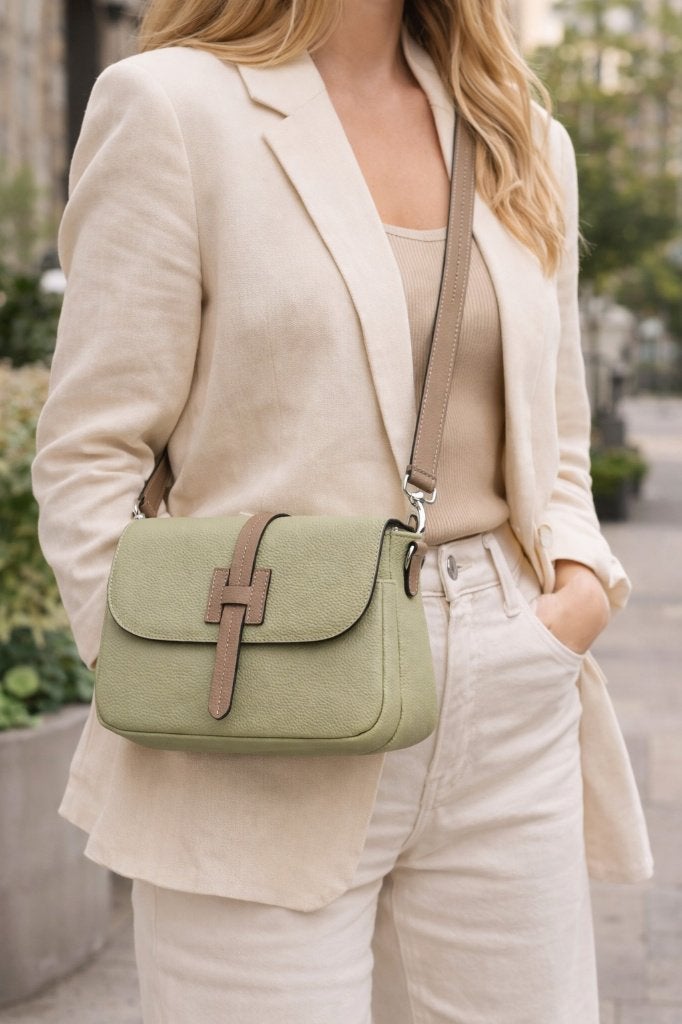 Nieuwe Italiaanse Leren Crossbody Tas – Saliegroen, Enlèvement ou Envoi, Neuf, Vert, Sac à main