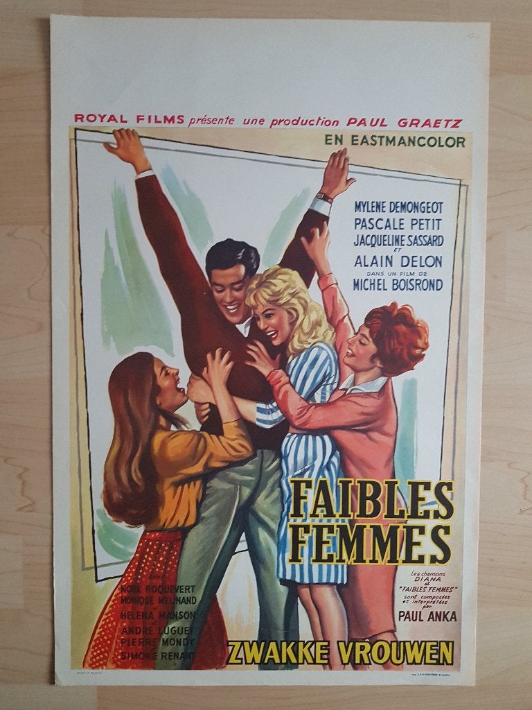 filmaffiche Alain Delon faibles femmes 1959 filmposter, Rechthoekig Staand, Ophalen of Verzenden, Zo goed als nieuw, A1 t/m A3
