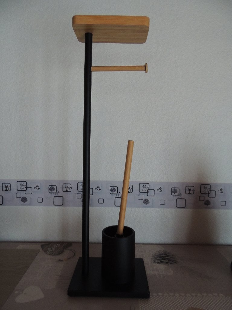 Support en bois pour WC avec brosse, Ophalen, Zwart