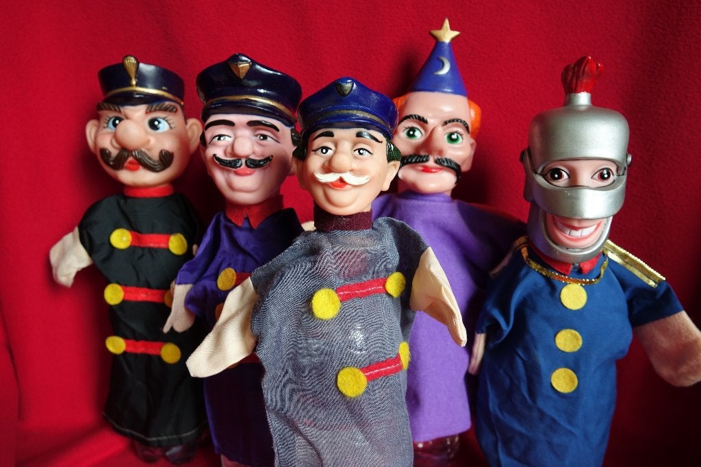 5 vintage poppenkastpoppen genre Mr Rogers Neighborhood, Kinderen en Baby's, Speelgoed | Poppen, Ophalen of Verzenden, Gebruikt