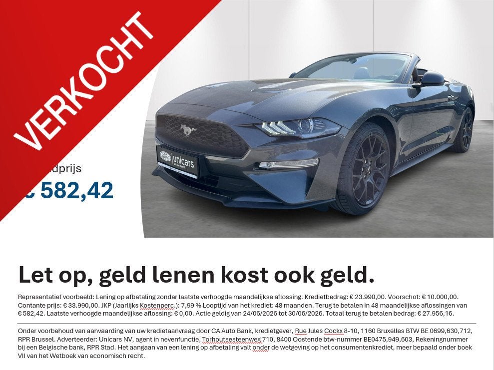 Ford Mustang Convertible 2.3i EcoBoost, Autos, Ford, Argent ou Gris, Achat, Euro 6, Entreprise