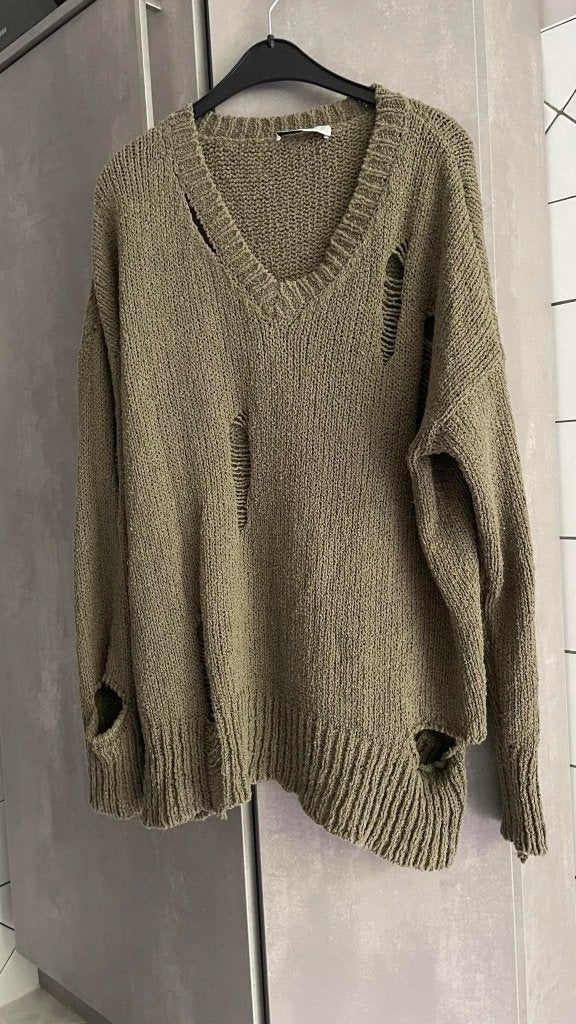 ZARA kaki oversized lange trui met scheur S, Kleding | Dames, Zara, Ophalen of Verzenden, Zo goed als nieuw, Maat 36 (S)