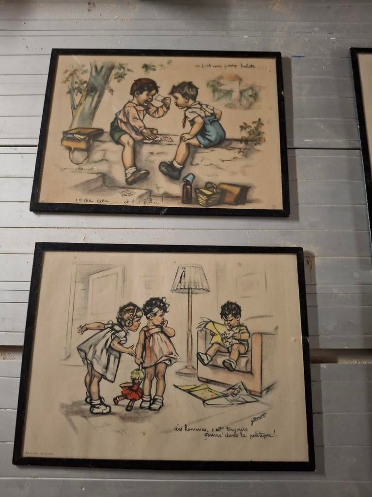 4 tekeningen, Antiek en Kunst, Ophalen