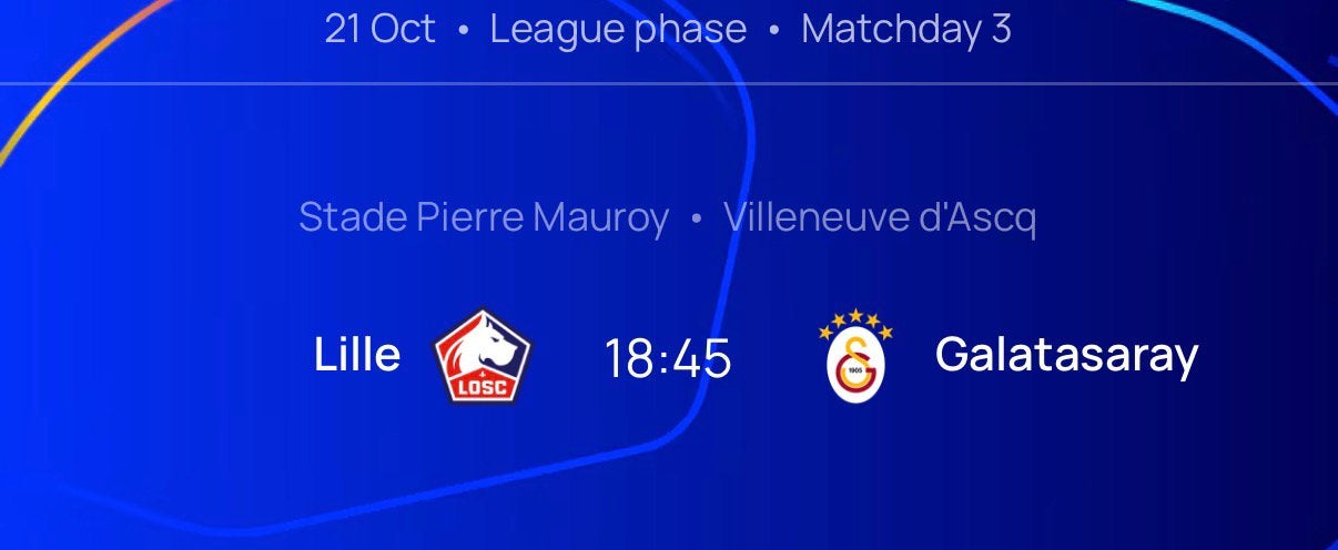 2 billets Ligue des Champions Lille - Galatasaray 21/10/2026, Cartes en vrac, Deux personnes, Octobre