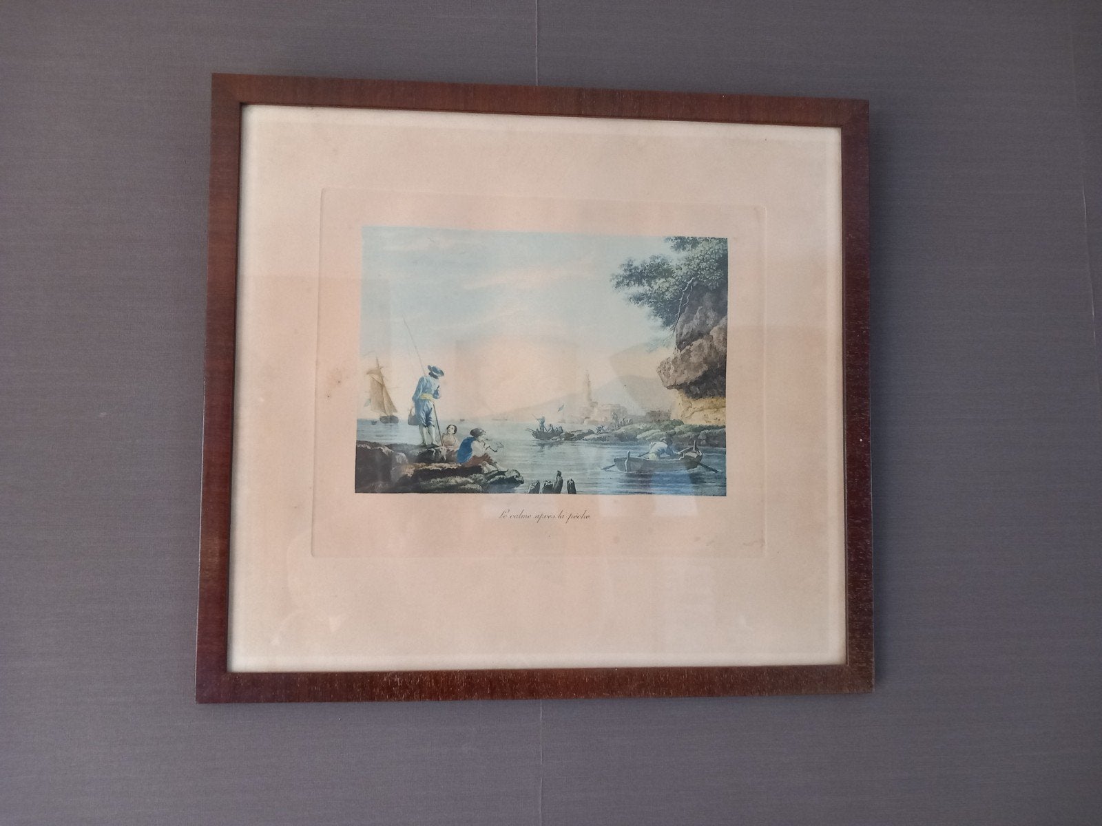 le calme après la pêche, Antiquités & Art, Art | Eaux-fortes & Gravures, Enlèvement, 54 cm, 59 cm, Vie quotidienne