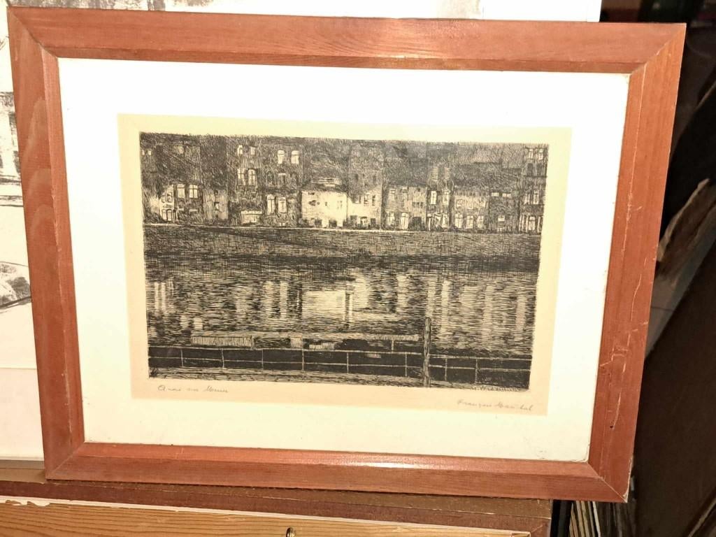 gravure quai sur meuse signe francois marechal, Antiek en Kunst, Kunst | Etsen en Gravures, Gravure, Ophalen of Verzenden