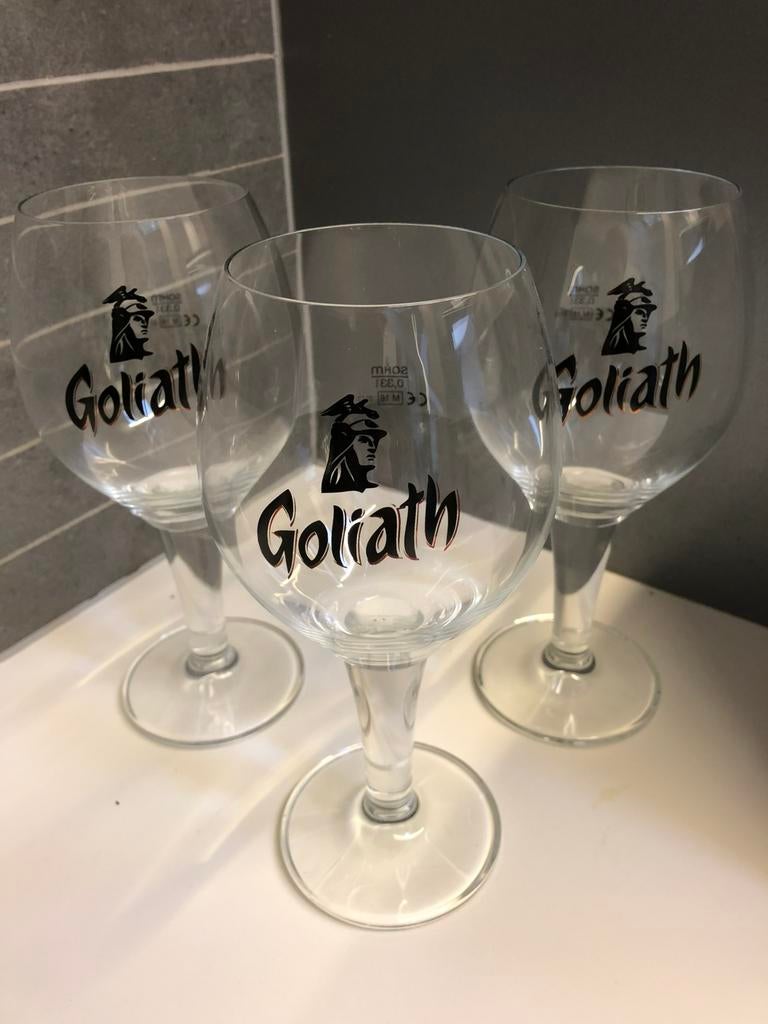 Grote glazen van bier merk Goliath, Verzamelen, Biermerken, Ophalen, Zo goed als nieuw, Glas of Glazen, Overige merken