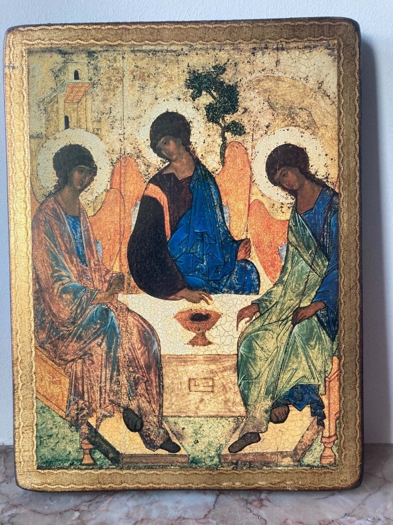 Icoon Heilige Drievuldigheid originele doos (35,5 op 27 cm), Verzamelen, Ophalen of Verzenden, Zo goed als nieuw, Overige typen