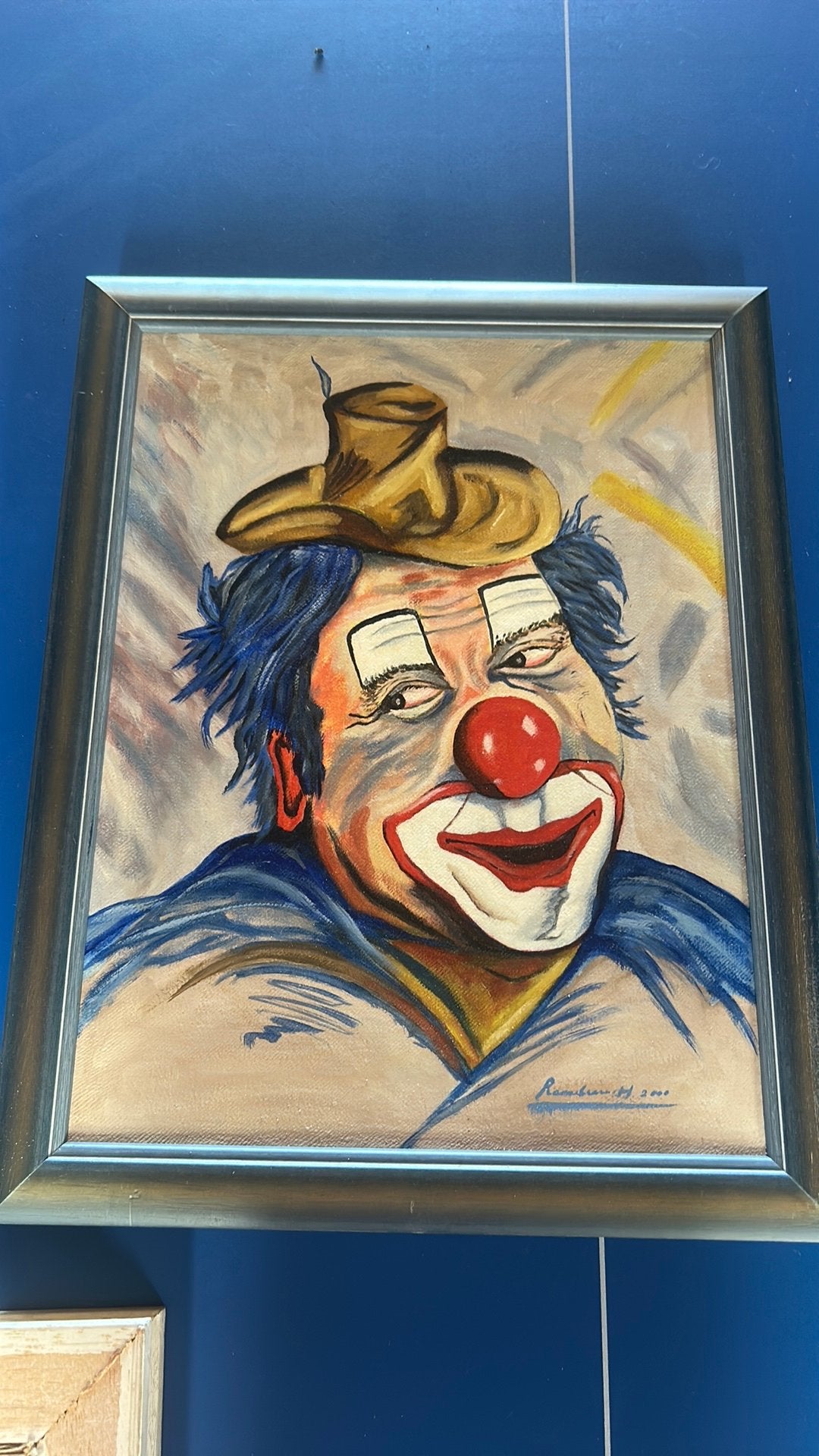 Schilderij Clown, Antiek en Kunst, Ophalen, Ingelijst