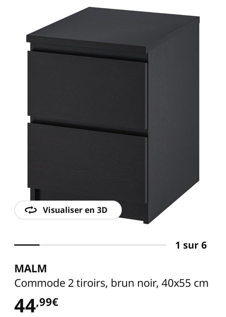 Lot de 2 tables de chevet Malm Ikea NEW, Enlèvement
