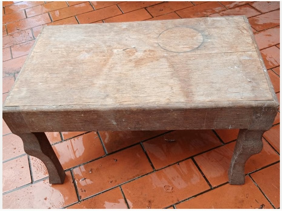 Massief eiken bankje / plantentafel, Maison & Meubles, Tables | Tables d'appoint, Utilisé, Rectangulaire, Moins de 45 cm, Moins de 55 cm
