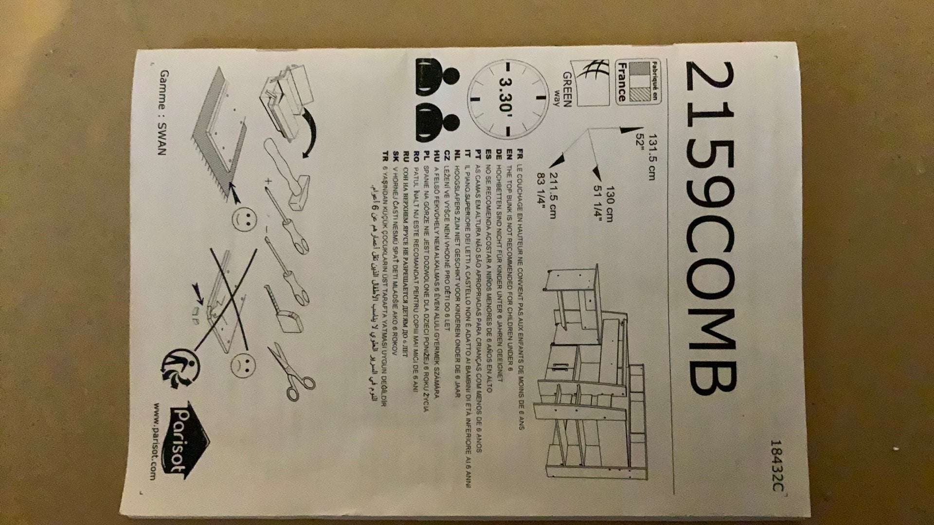 Hoogslaper, Parisot, 2159COMB, Huis en Inrichting, Slaapkamer | Bedden, Ophalen, Eenpersoons, Wit, Zo goed als nieuw