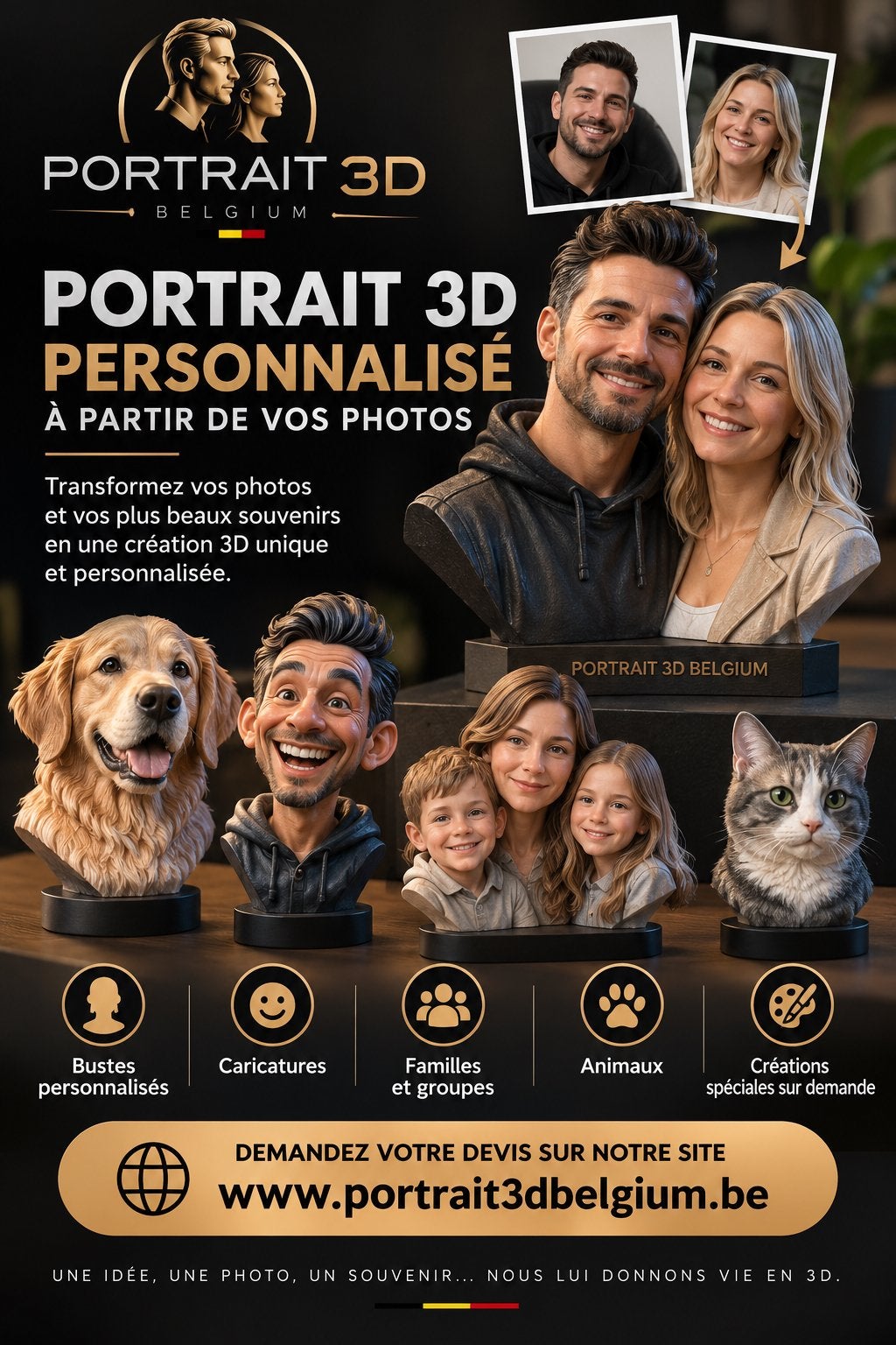 PORTRAIT / CRÉATION 3D PERSONNALISÉE À PARTIR DE VOS PHOTOS, Enlèvement ou Envoi