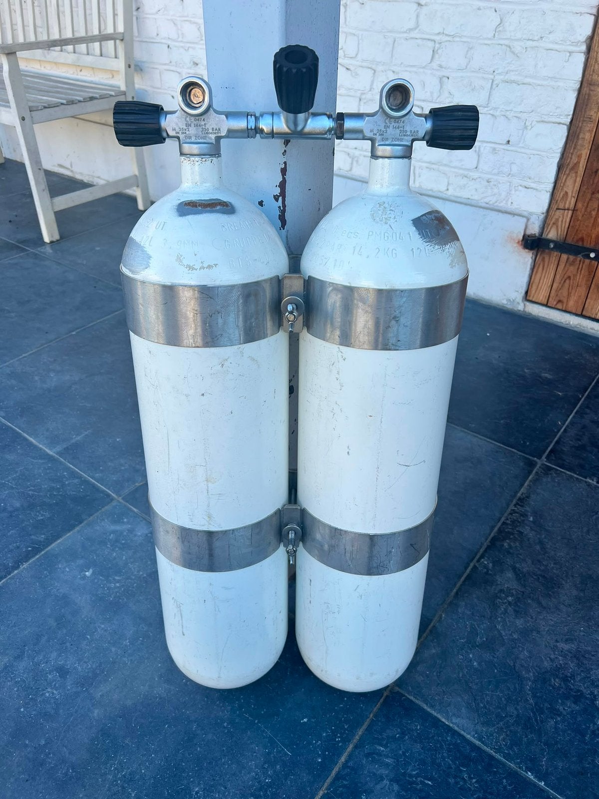 Dubbel 12 / bi 12l / duikfles 12l, Watersport en Boten, Duiken, Ophalen, Zo goed als nieuw, Duikfles