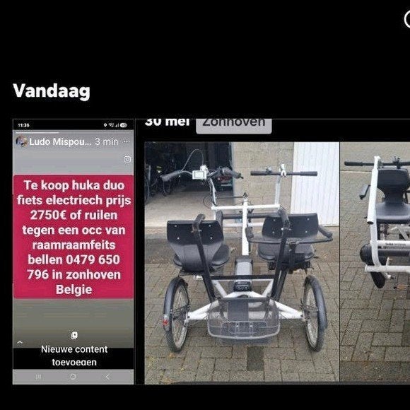duofiets van Huka, scootmobiel met nieuwe batterijen, Ophalen, Nieuw, 30 tot 50 km per accu