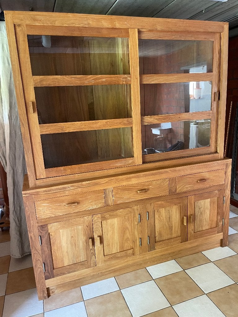 Teak vitrinekast, Huis en Inrichting, Kasten | Vitrinekasten, Ophalen, Zo goed als nieuw, Teakhout