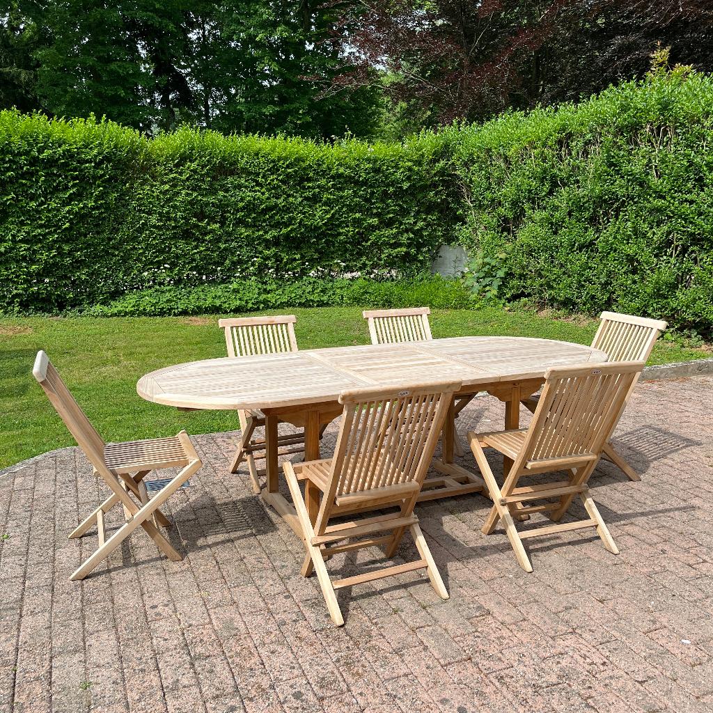 SET DE JARDIN EN TECK – COMME NEUF – 395 € !, Jardin & Terrasse, Comme neuf, Sets de jardin, 6 places, Enlèvement