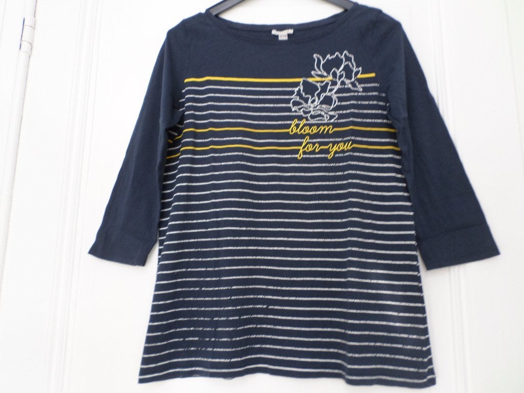 Pull Espit marinières bloom bleu marine blanc jaune fleurs L, Vêtements | Femmes, Taille 42/44 (L), Enlèvement ou Envoi, Porté