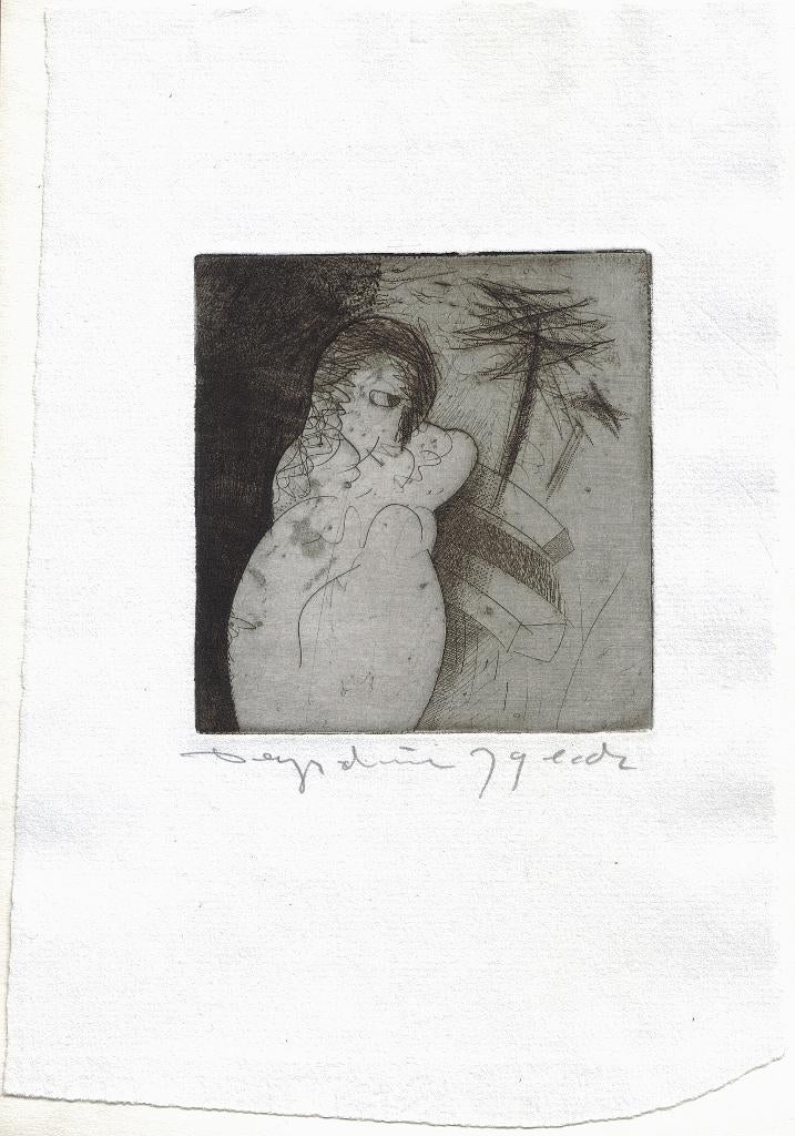 David Desjardijn ets "Moeder met Kind op de Arm", 1979, Ophalen, Bidprentje