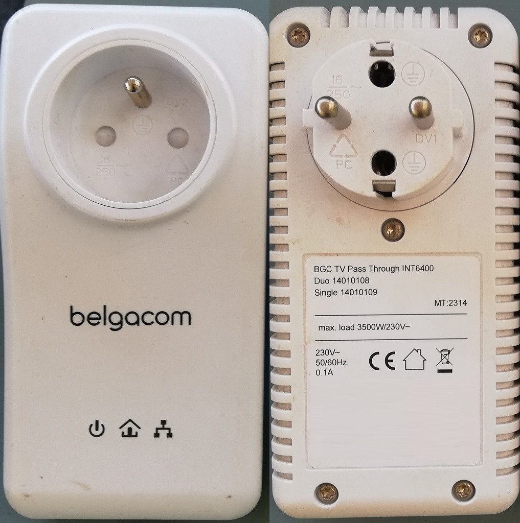 3 Belgacom TV Pass Through INT6400 Powerline Adapters, Computers en Software, Ophalen of Verzenden, Gebruikt, Belgacom
