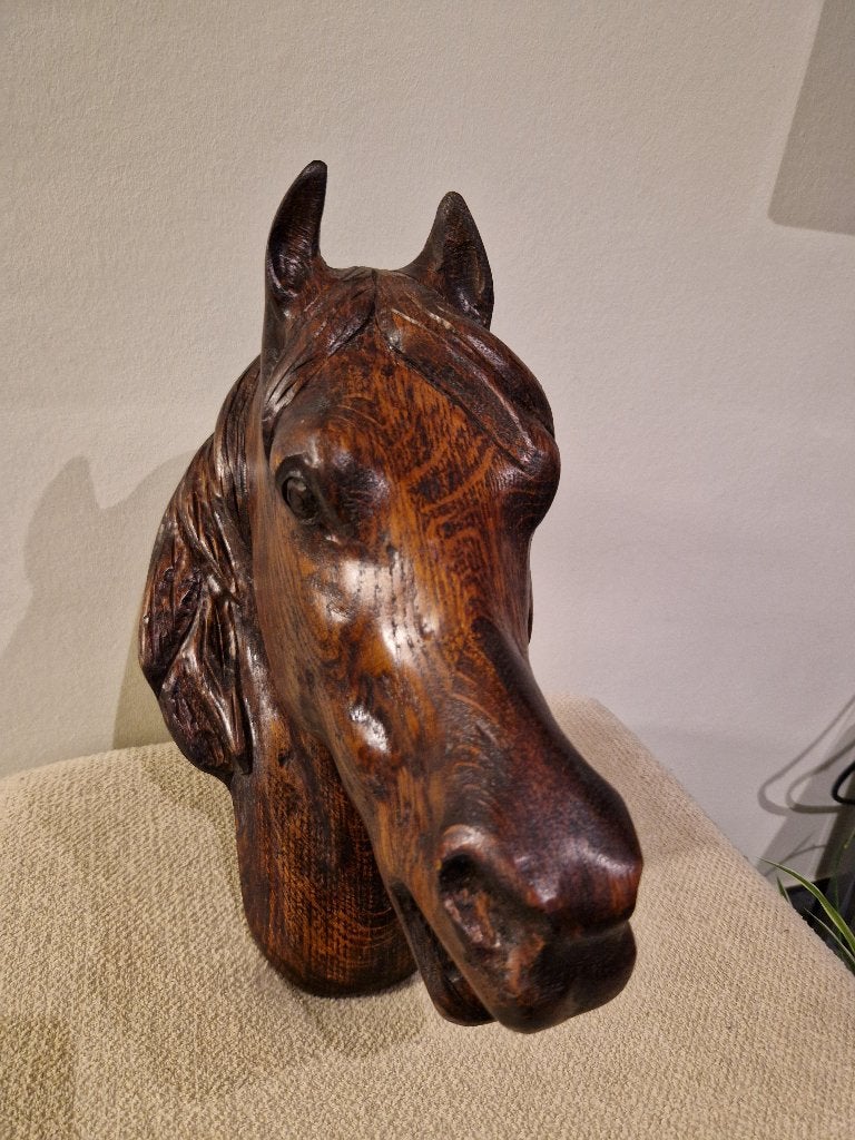 Handgemaakte houten paardenkop, Antiquités & Art, Art | Sculptures & Bois, Bois, Fait main, Autres sujets, Enlèvement