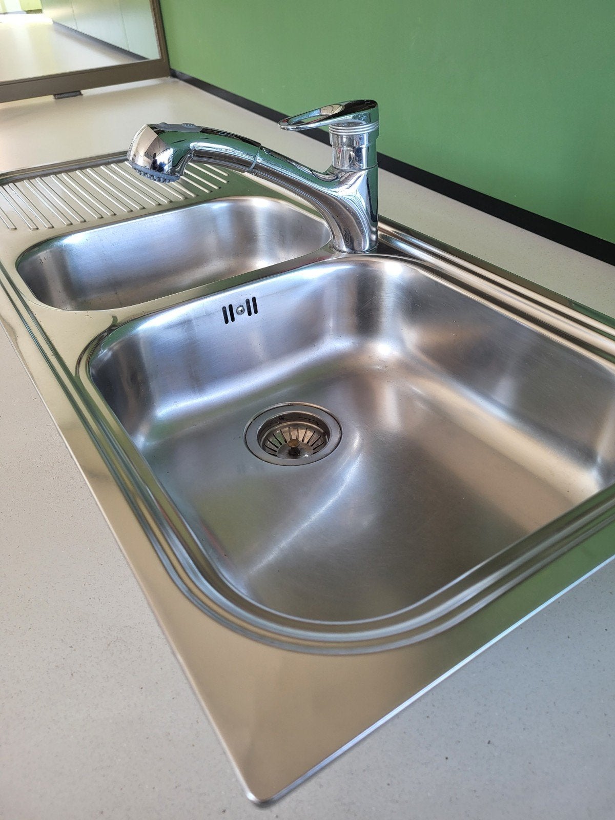 inox spoeltafel met uittrekbare keukenkraan, Ophalen, Gebruikt, Inox, Wastafel