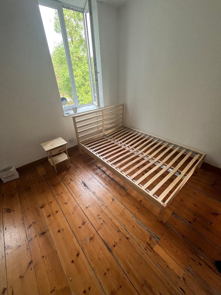 Lit et table de chevet, Queen size, Brun, Enlèvement, 200 cm