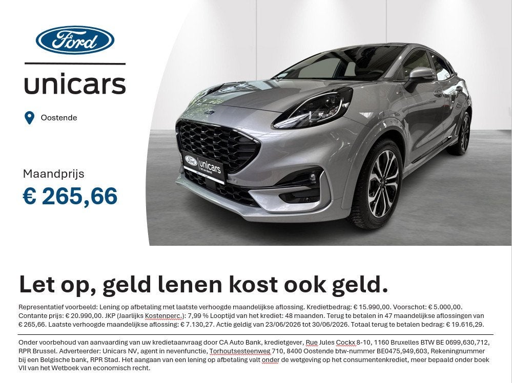Ford Puma 1.0i Ecoboost mHEV 114kW Aut. ST-Line AUTOMAAT, 155 pk, Bedrijf, 5 zetels, 5 deurs