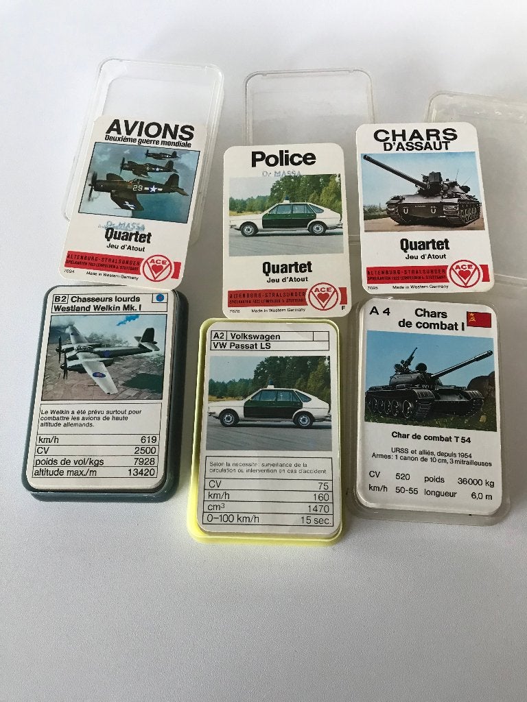 QUARTET JEU D'ATOUT - AVIONS WWII / POLICE / CHARS D'ASSAUT, Envoi, Comme neuf