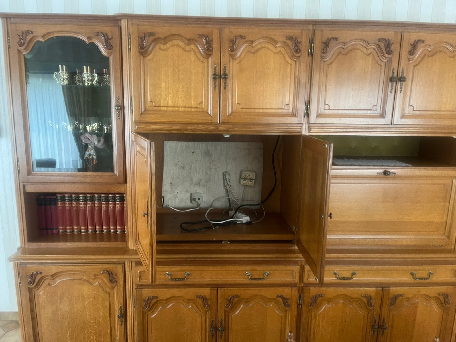 Eiken wandkast, Huis en Inrichting, Kasten | Wandmeubels, Ophalen, Gebruikt, Eikenhout, Met lade(s)
