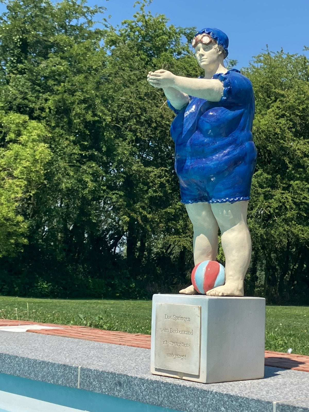 Keramisch Kunstwerk  „Duikende Zwemster”, Ophalen, Blauw, 50 - 100 cm, Beeld
