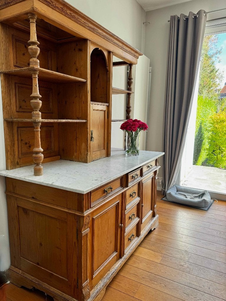 SUPERBE VAISSELIER AVEC TABLE EN MARBRE  - AUDERGHEM, Antiquités & Art, Enlèvement