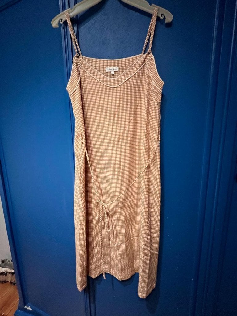 Terre Bleue midi-jurk vichy ruit carameltint – maat 38/M, Taille 38/40 (M), Enlèvement ou Envoi, Terre Bleue, Porté