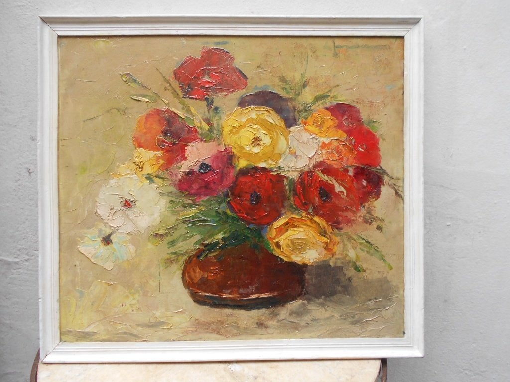 LEO  JORDAENS-vaas met bloemen  1970, Antiek en Kunst, Ophalen of Verzenden, Gesigneerd, Bloemen