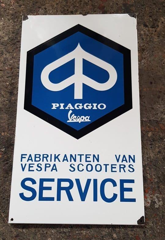 Oud emaillen fabrikanten Vespa Piagio scooter service bord, Verzamelen, Merken en Reclamevoorwerpen, Gebruikt, Reclamebord, Ophalen of Verzenden