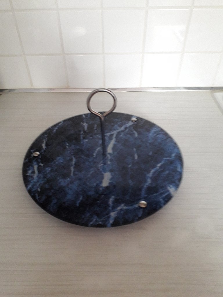 Opdien schaal in donker glas in mooie staat, Ophalen, Schaal, Rond, Glas