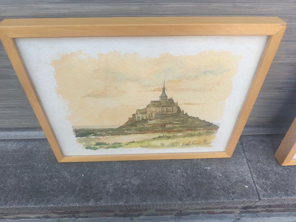 Aquarelle mont saint Michel signe Paul perveux, Antiquités & Art, Art | Peinture | Classique, Enlèvement ou Envoi, Aquarelle