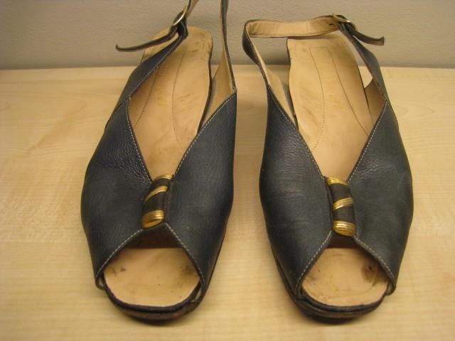 Damesschoenen, 37 1/2, blauw leder, hakken te herstellen, Enlèvement, Bleu