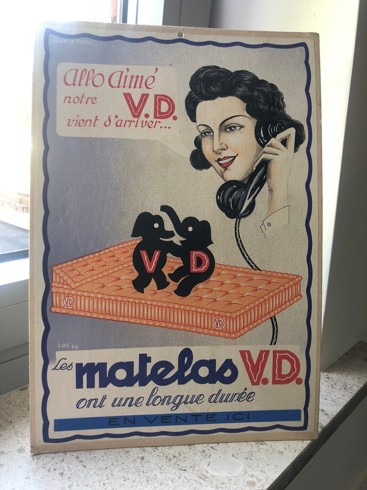 Matelas - Publicité en carton VD 1946, Enlèvement ou Envoi, Comme neuf