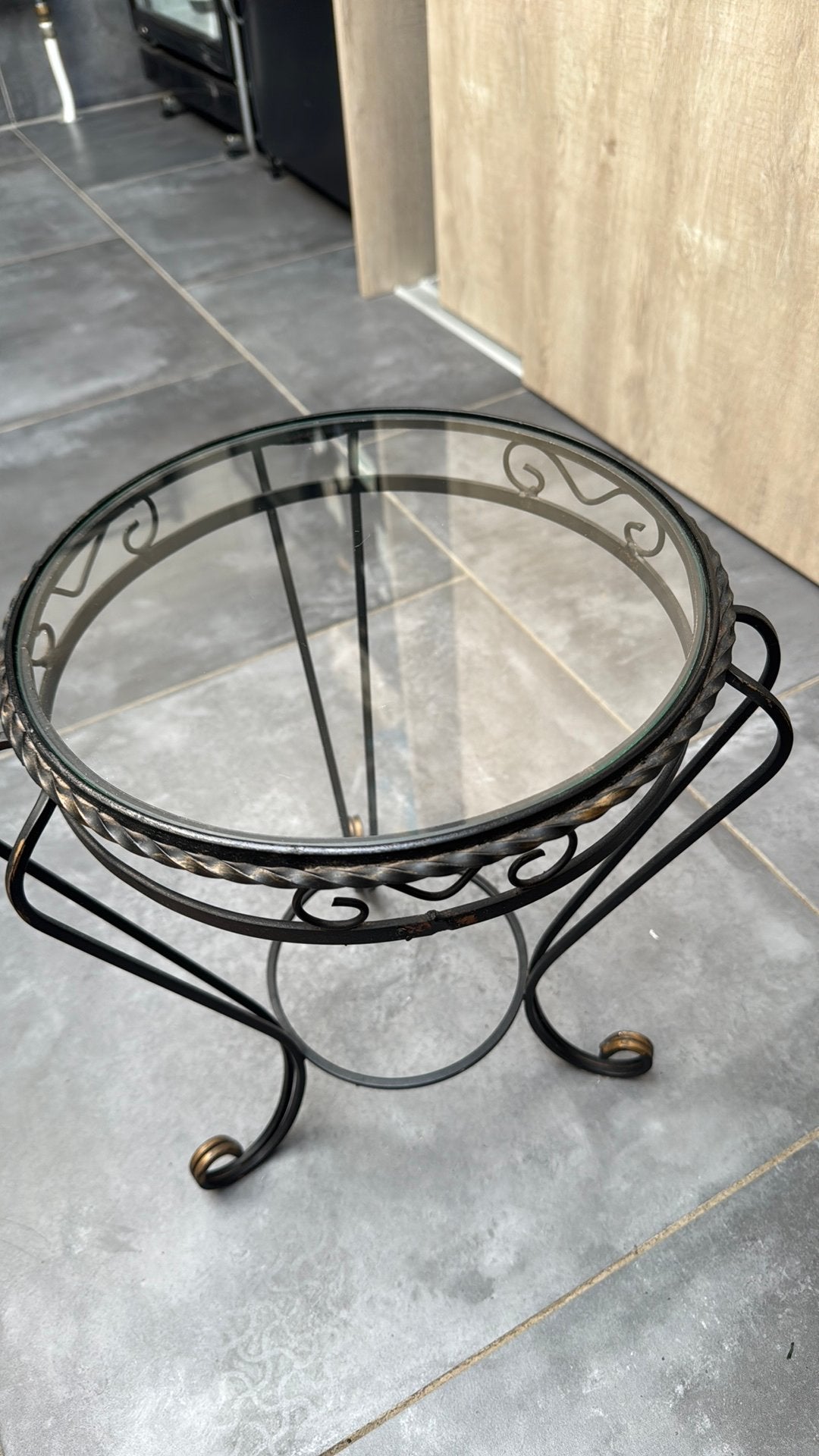 Bijzettafeltje vintage, Ophalen, Minder dan 45 cm, Gebruikt, Glas