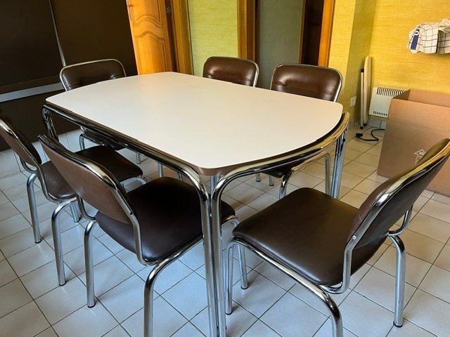 KEUKENTAFEL MET STOELEN, Huis en Inrichting, Ophalen, Gebruikt, 50 tot 100 cm, Vijf personen of meer