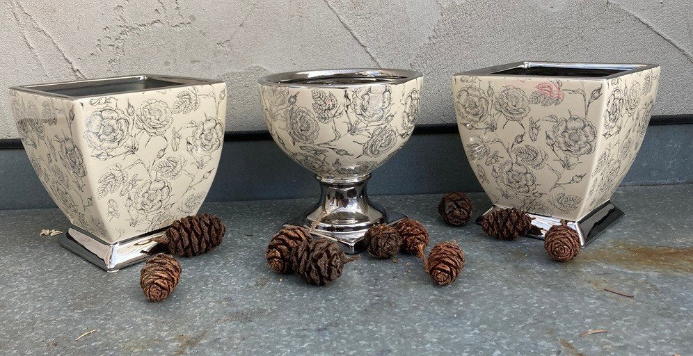 VAZEN SET VASO ROSEARGENT KERAMIEK 3 DLG NIEUW, Met patroon/structuur, 16 cm, Nieuw, Ophalen of Verzenden