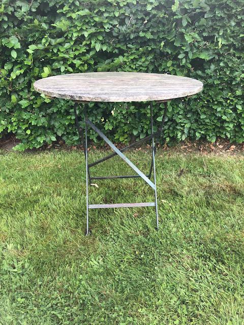 Rond bistro tafel tafeltje onderstel metaal / hout tafelblad, Tuin en Terras, Ophalen, Gebruikt, Rond, Hout