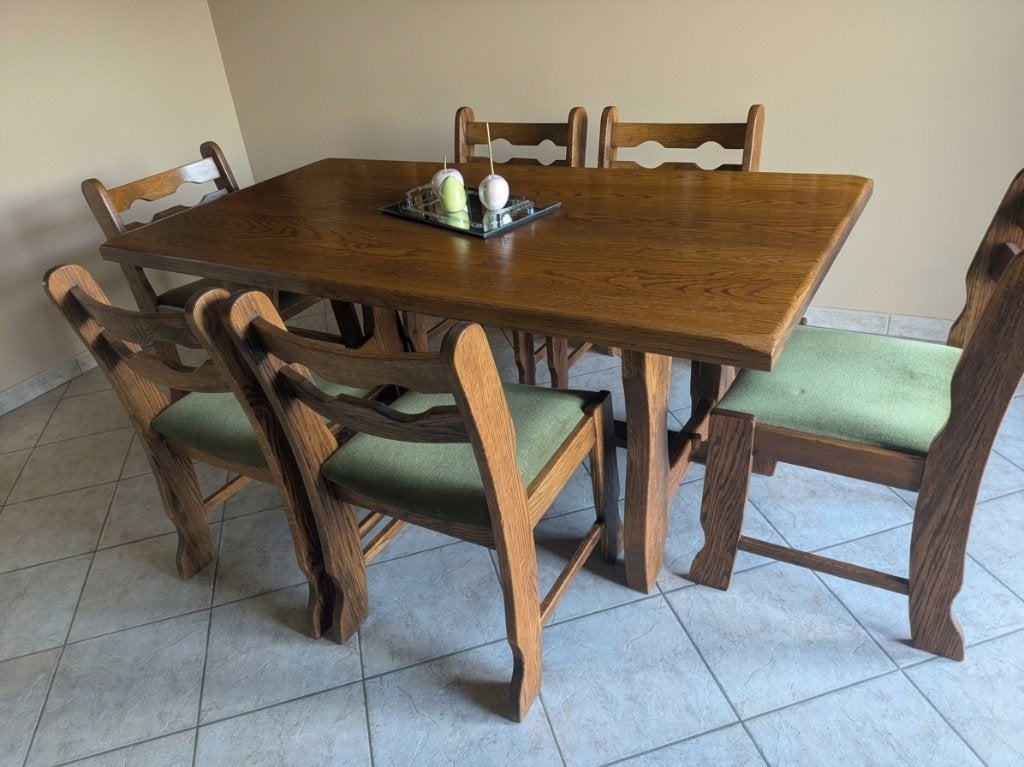 Table en chêne + 6 chaises + KDO, Ophalen, Gebruikt, Eikenhout, 50 tot 100 cm