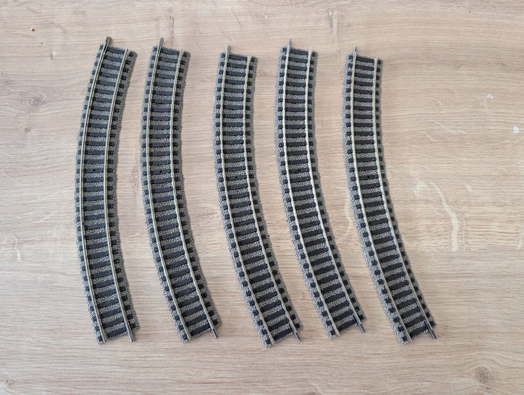 5 x Fleischmann 6120 - Gebogen rail R1, 356.5 mm, 36° (HO), Ophalen of Verzenden, Zo goed als nieuw, Rails, Fleischmann