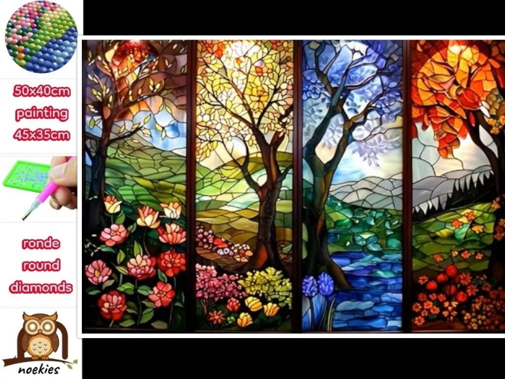 50x40cm Diamond Painting seizoens bomen (rond) nr 78, Verzenden, Nieuw, Meerkleurig, Natuur en Bloemen