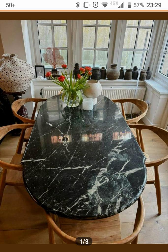 Prachtige marmeren nero marquina eettafel 6/8 personen, Ophalen