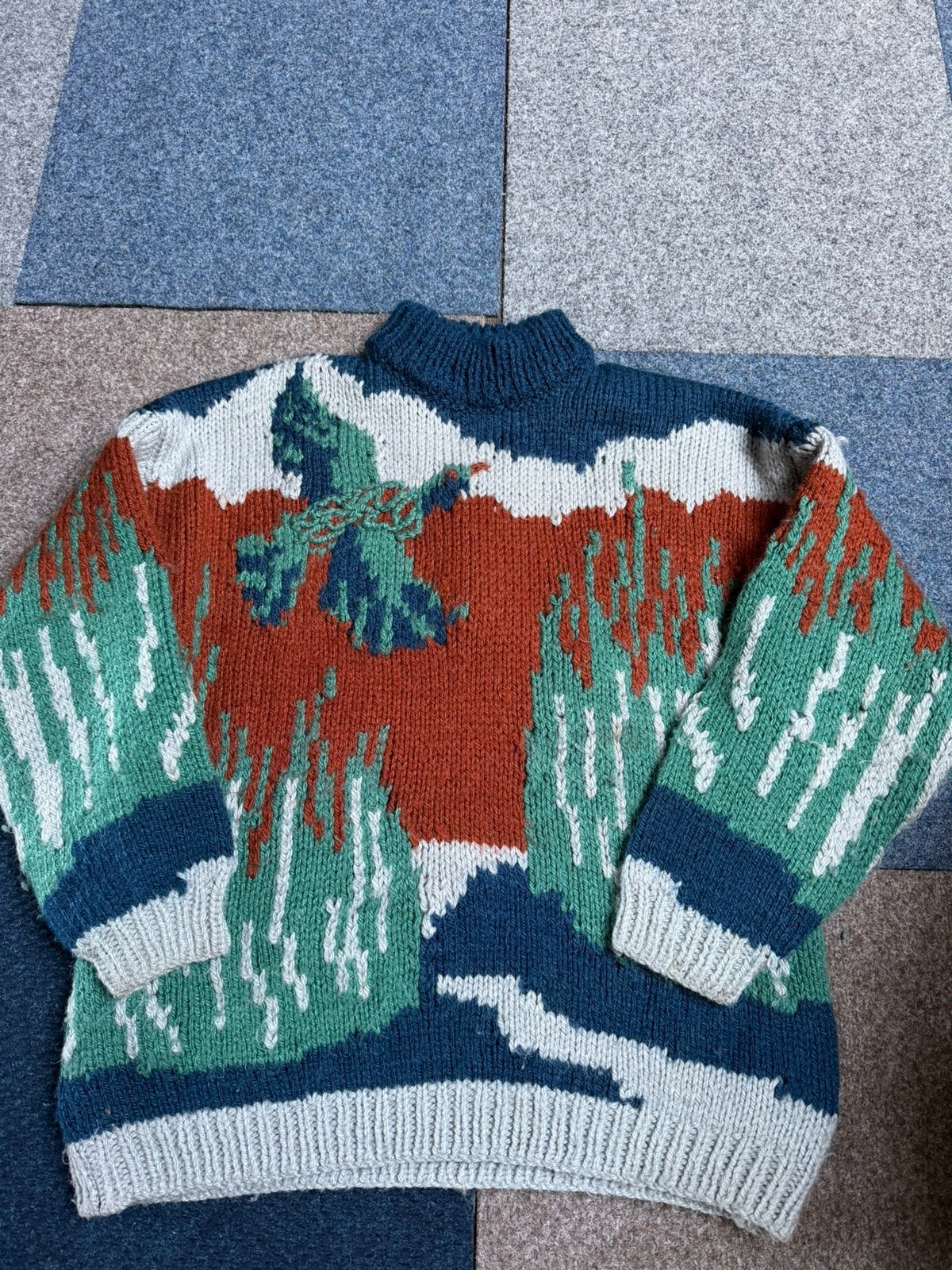 Vintage gebreide trui met vogel patroon - Uniek & Warm, Kleding | Dames, Truien en Vesten, Ophalen, Zo goed als nieuw